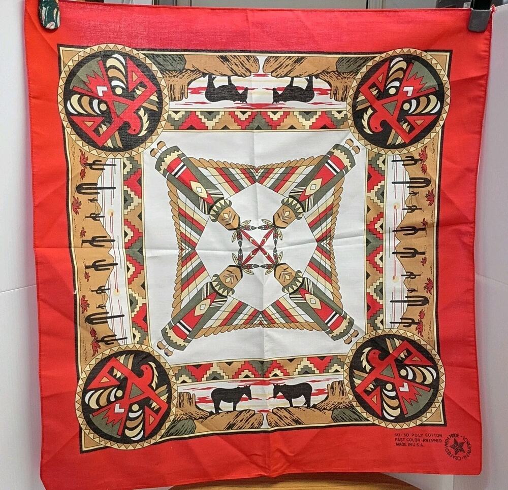 Vintage Native American Crafted With Pride Southwest Design Handkerchief Bandana